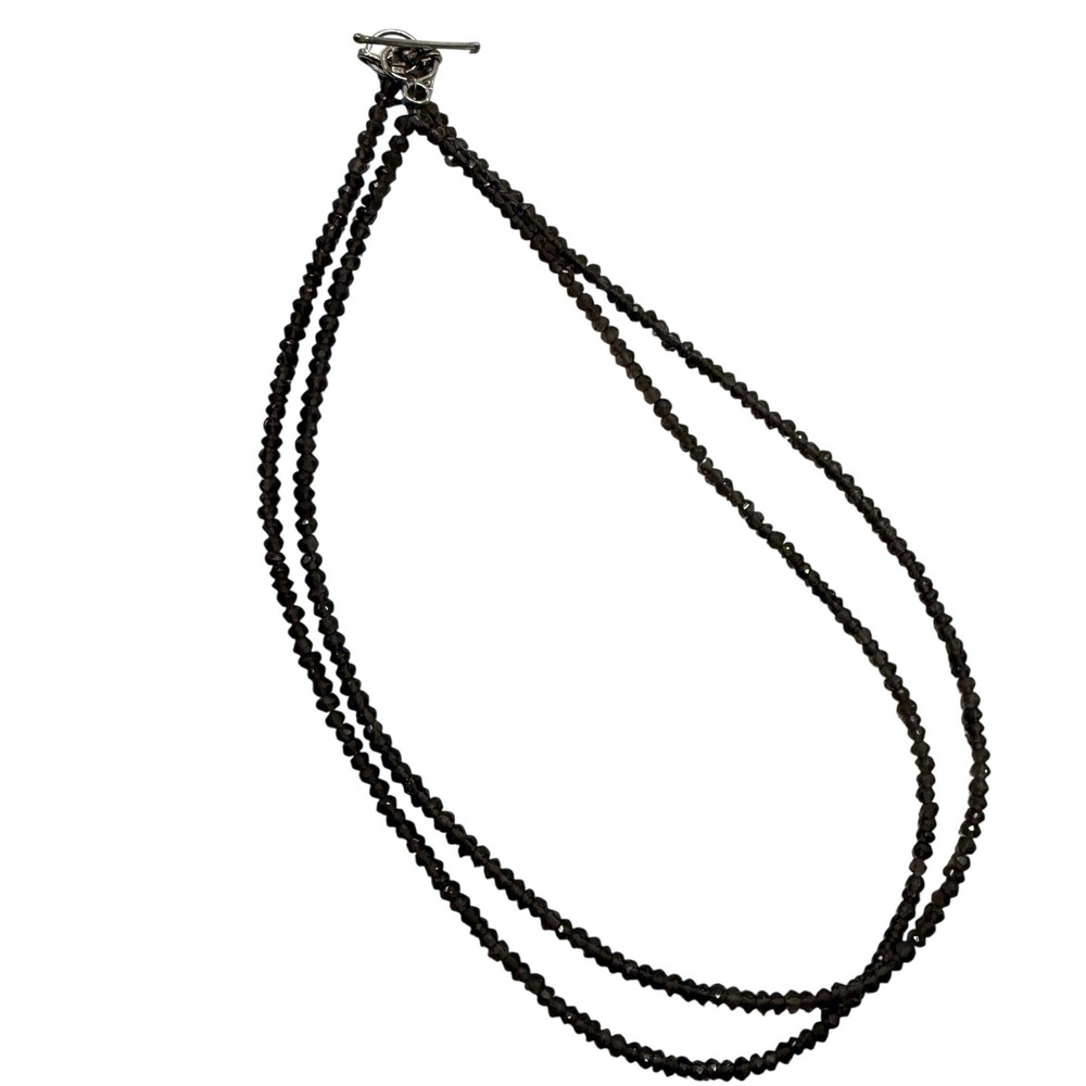 Smoky Quartz Faceted Rondelle Double Strand Necklace Silver Tone Toggle Clasp